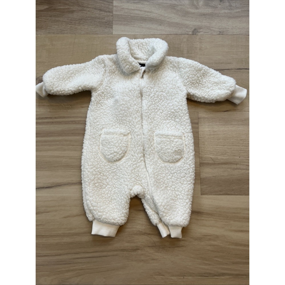7 For All Mankind Infant Bodysuit White‎ Sherpa Fleece Zipper Unisex 0/3 Months